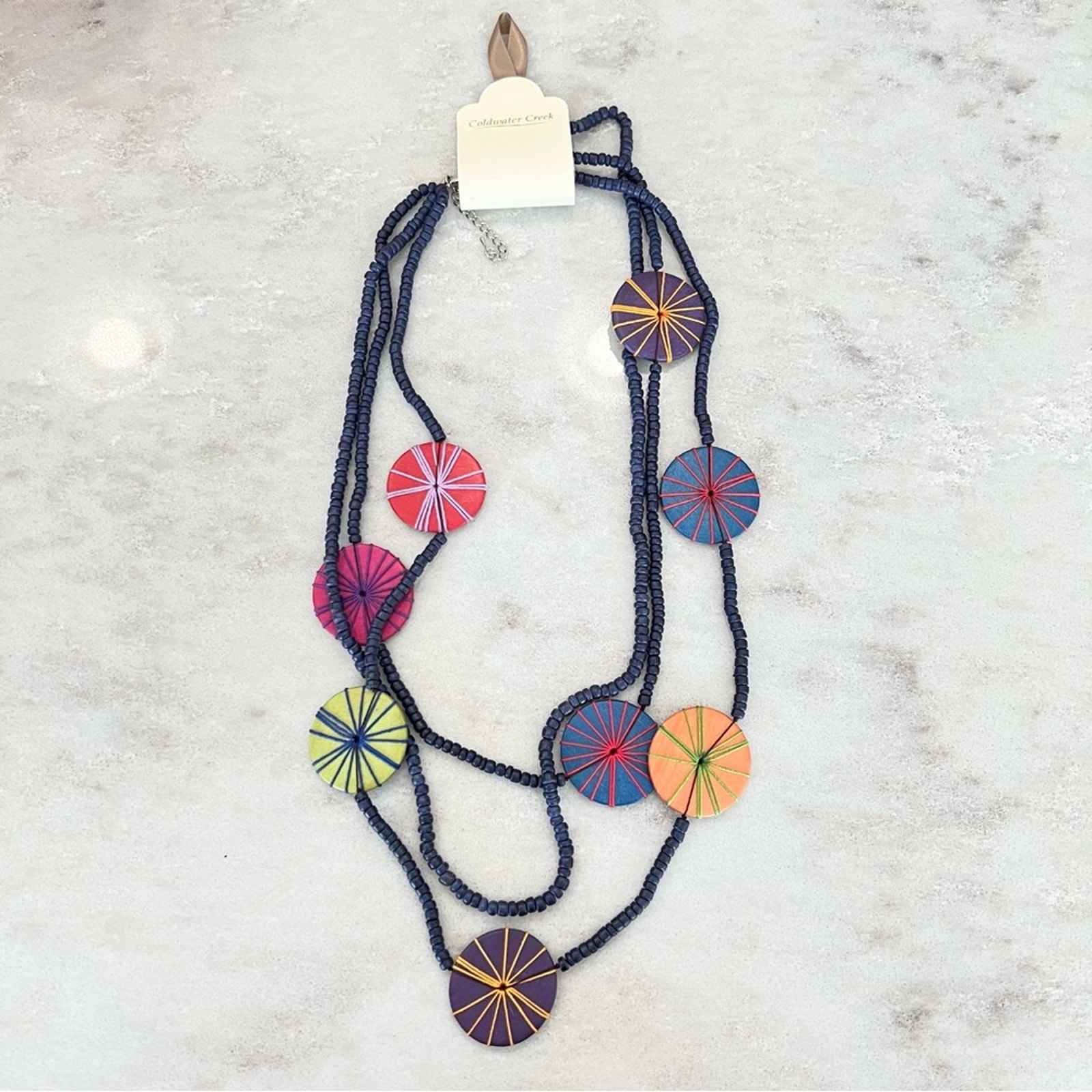 Coldwater Creek Multistrand Wooden Bead Disk Necklace 36$